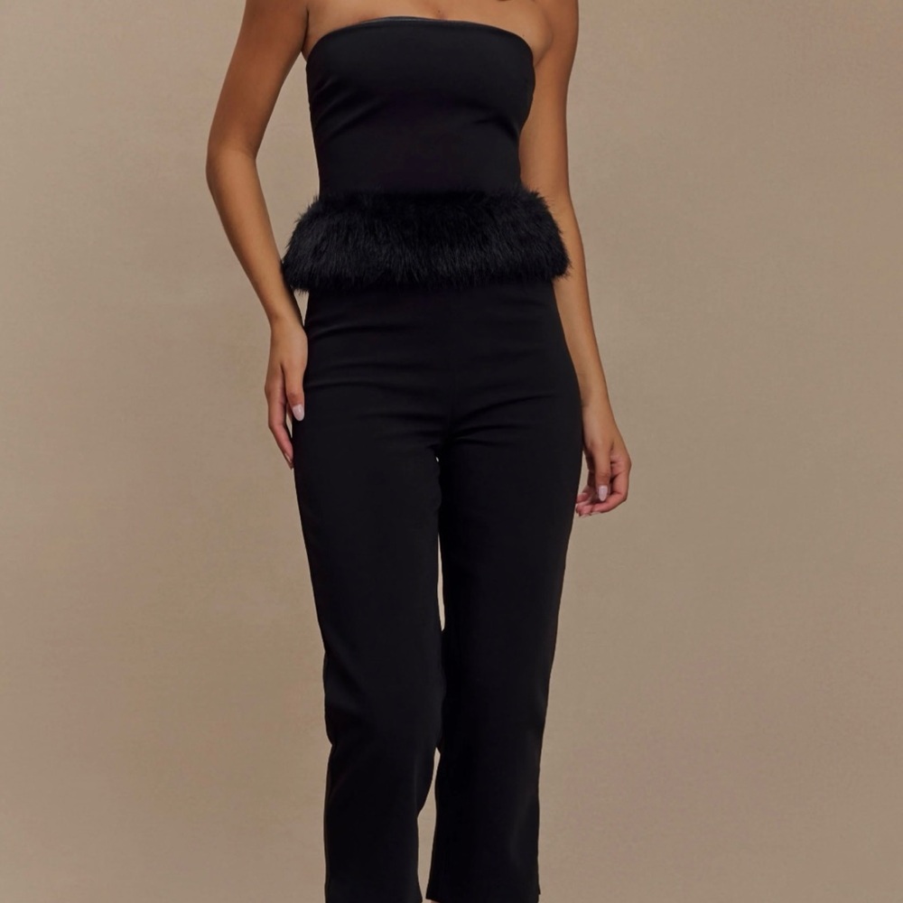 Meshki Black Strapless Peplum Jumpsuit